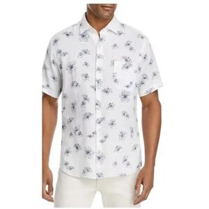 Peter Millar White and Blue Hibiscus Floral Men's Linen Shirt, Size XL, NWT